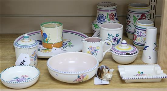Twelve items of traditional floral-decorated Poole pottery and two other items
